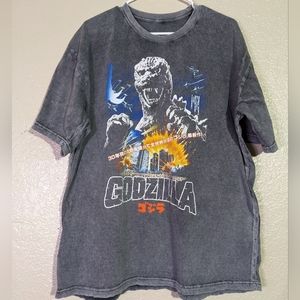 GODZILLA Japan Poster Mineral Wash Gray Graphic T-shirt